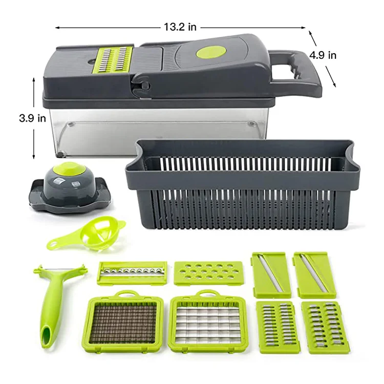 Manual Mandoline Fruit Vegetable Cutter Onion Dicer Veggie Slicer Vegetable Chopper Hot Selling Kitchen Multi 14 in 1 10 Pcs