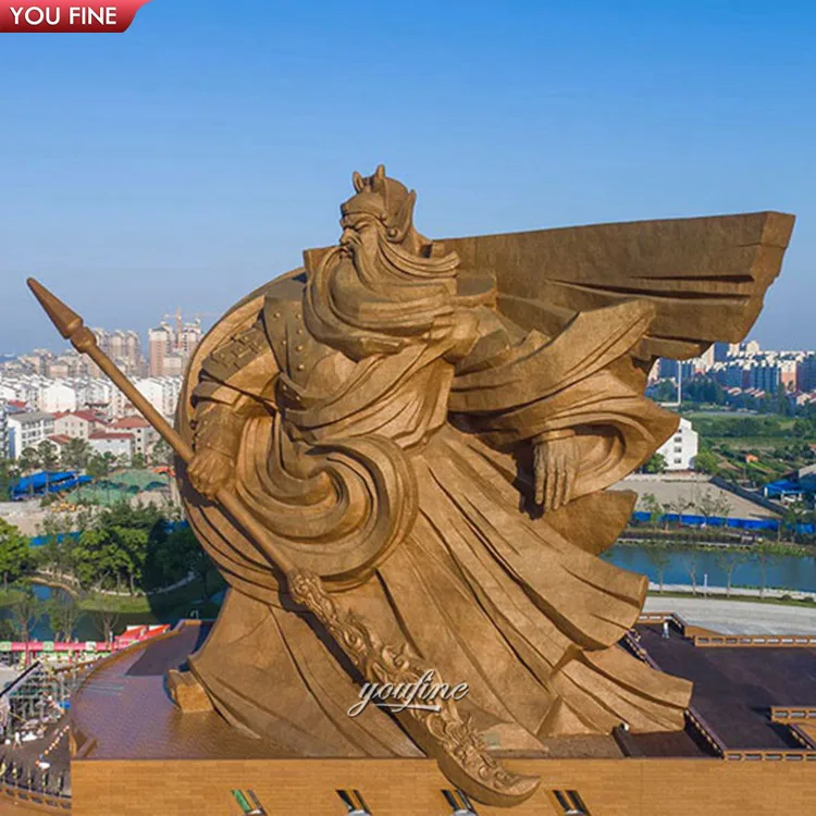 YOUFINE 大型青铜关羽雕像真人大小的中国武士神像雕塑，适合公共广场和