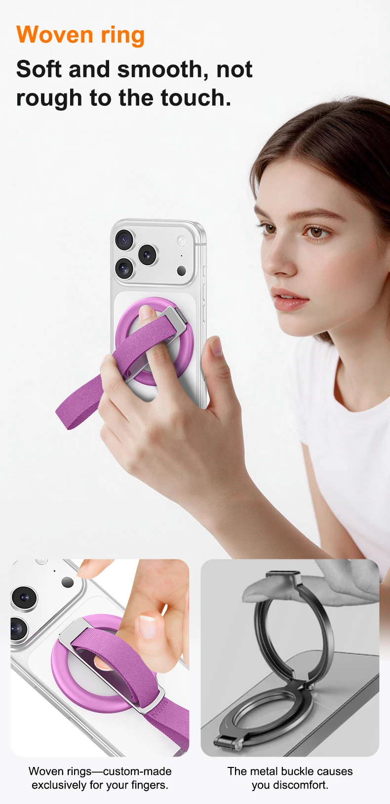 N52 Magnet Phone Grip Ring Holder Foldable Kickstand Wrist Strap 60g Lightweight for Smartphone Daily Carry