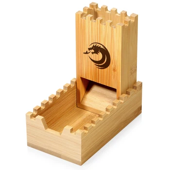 Bamboo Dice Tower Wooden Rolling Case Foldable Handcrafted Wood Die Roller Castle Collapsible Dice Chest for DND Tabletop Game