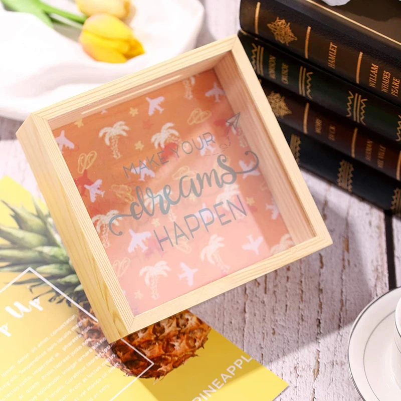 Копилка для хранения монет и денег взрослых декоративная коробка теней копилка с натуральной деревянной рамкой прозрачными стеклянными окошками