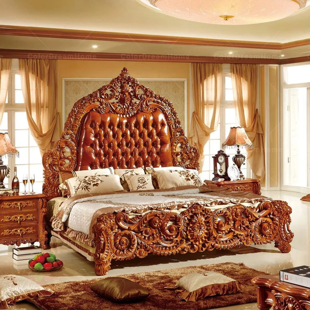 American Classic Furniture Bedroom Antique Wood Carving Bed Brown Leather King Size Bed Buy King Size Bed Leather Bed American Bed Product On Alibaba Com