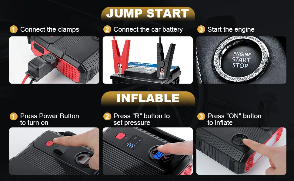 4 In 1 Jump Starter With Air Inflator 12v Battery Booster High Quality Lithium Battery 3000a