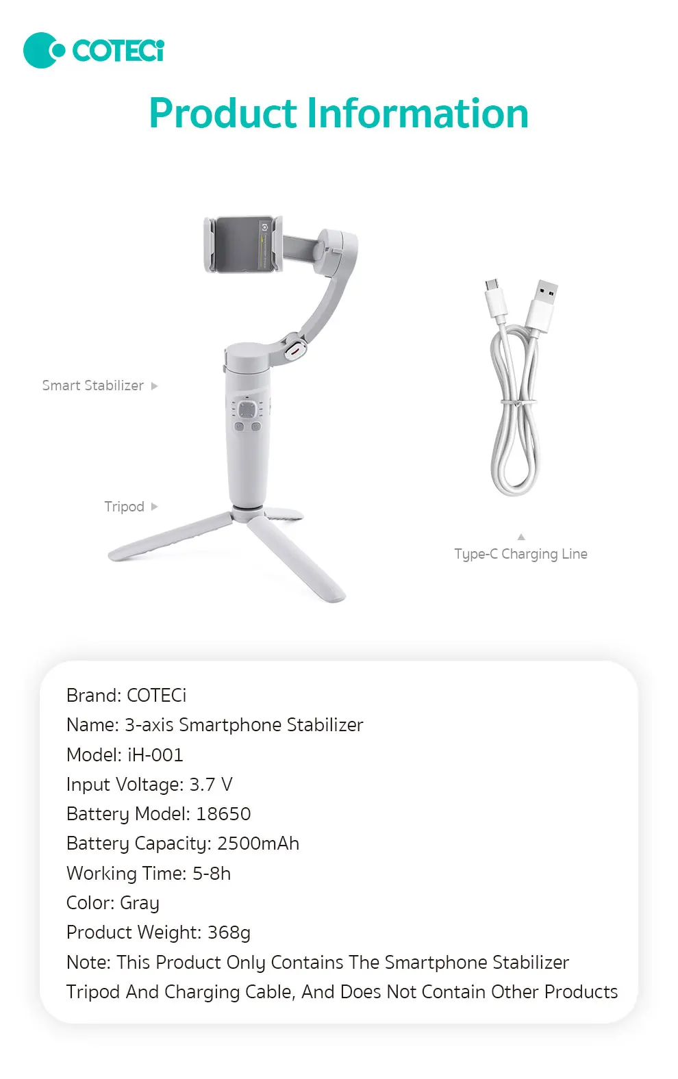 COTECi 3-Axis Smartphone Gimbal Stabilizer Smart Selfie Stick Face Tracking for Video Camera Mobile Phone Control Action Camera