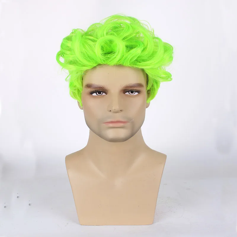Men Festival Performance Stage Bouffant Fluorescent Green Curly