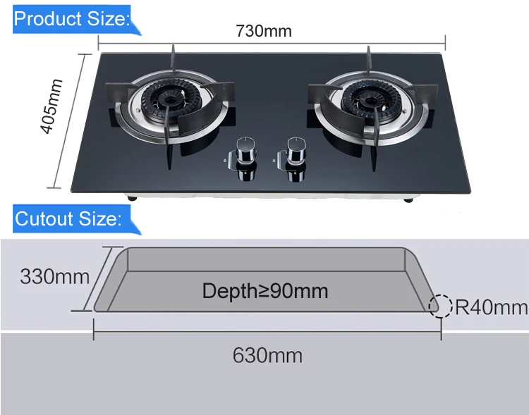 Kitchen Appliance Tempered Glass 2 Burner Double Burner Built In Gas ...