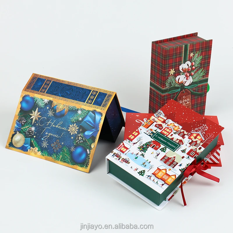 product customized christmas gift paper box printing design customized book shaped flip box with ribbon gift packaging box for present-7