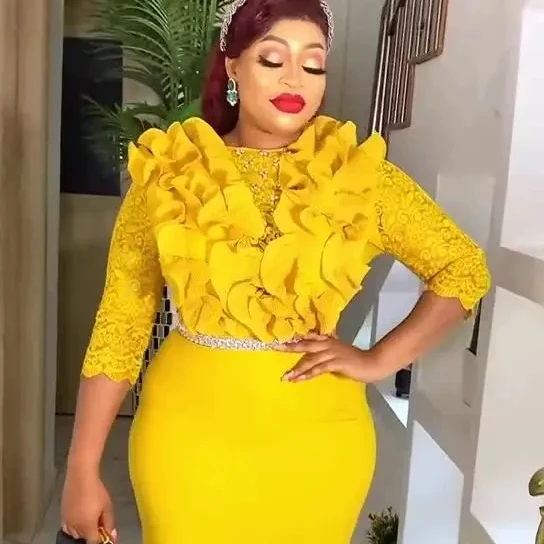 Africa Clothing Plus-size Women's OL commuter Bodycon Dress Lace Fringe Patchwork Round Neck Office Dress Elegant Africa Clothing Plus-size Women's OL commuter Bodycon Dress Lace Fringe Patchwork Round Neck Office Dress Elegant