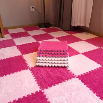 Kids Play Carpet Exercise Floor Tile Foam Interlocking Floor Mats Tiles Eva Puzzle Hairy Rug Washable Baby Play Mat Plush Carpet