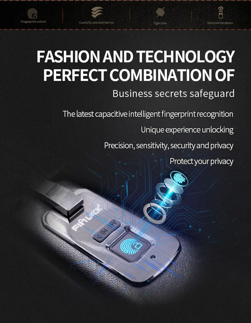 Fingerprint Lock Lawyer Anti Theft Briefcase Laptop Business Bag Cow