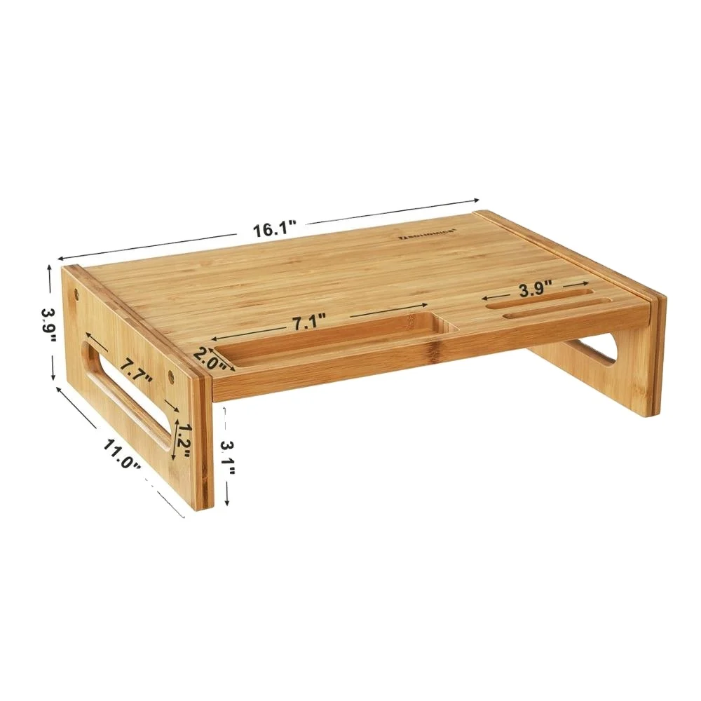 Bamboo Monitor Stand Desk Organizer
