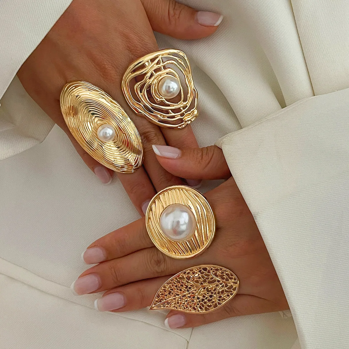 Stackable Finger Rings with Pearl Trendy Designer Jewelry