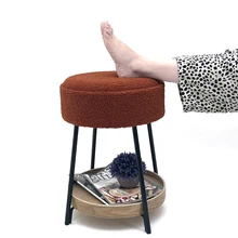 2023 New Design Storage Ottoman Pouf Round Foot Stool with Tray