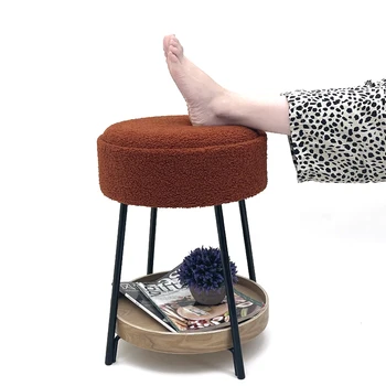 2023 New Design Storage Ottoman Pouf Round Foot Stool with Tray