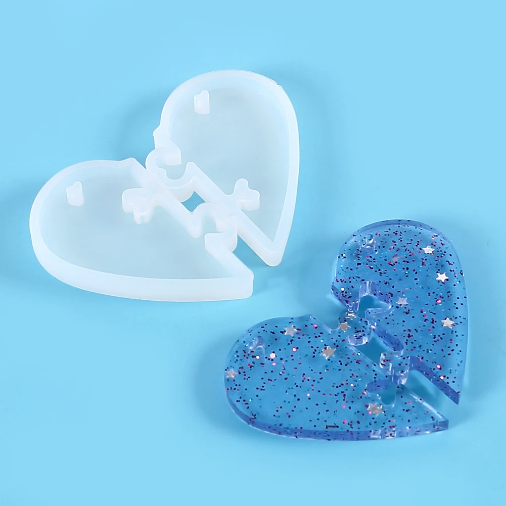 Heart and Puzzle Silicone Mold, Autism Awareness Keychain Making, Re, MiniatureSweet, Kawaii Resin Crafts, Decoden Cabochons Supplies
