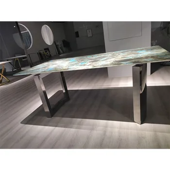 Rectangle dinning table 6 seater living room furniture luxury Stainless steel slate sintered stone dining table