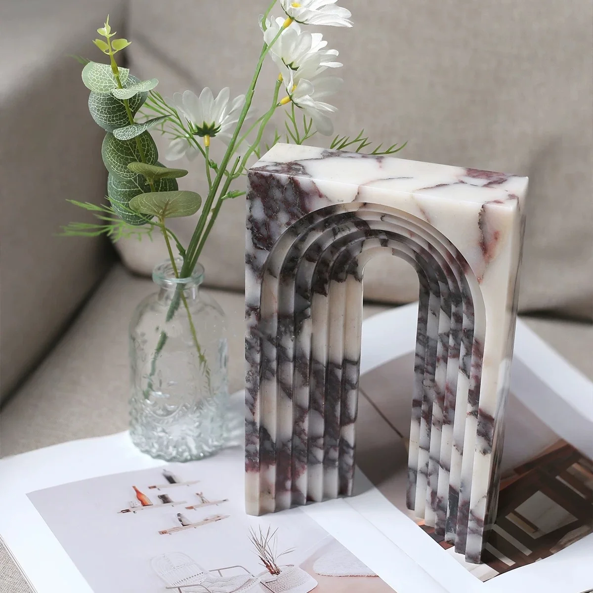 Modern Calacatta Viola Marble Stone Arch Design Art of Work for Home Decoration