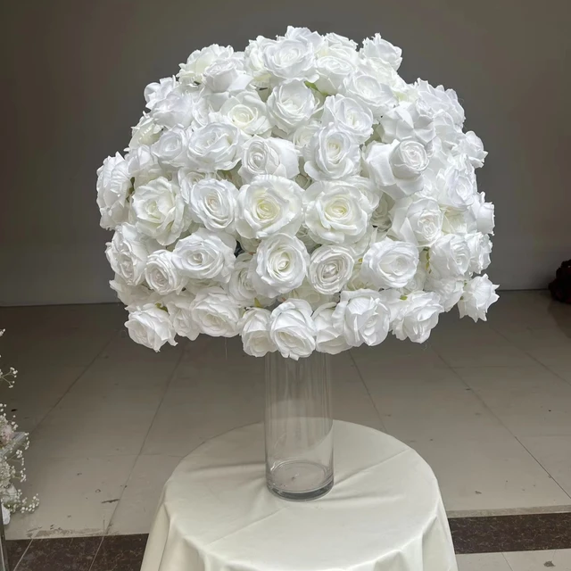 Handmade Artificial flower White Rose Floral Centerpiece white Flower Ball For Wedding Table Center Decor