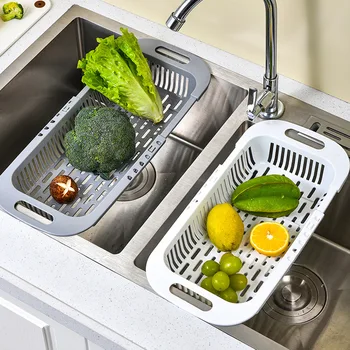 Kitchen Stretchable Sink Organizer Drainer Plastic Strainer Vegetable Fruit Drain Basket for Easy Washing