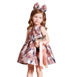 Guangzhou Wholesale Little Princess Autumn Bow Print A-Line Mini Girls Dress Factory