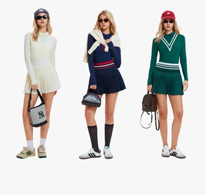 High Quality Long Sleeve Autumn Lapel Shirt Pleated Skirts Quickly Dry Yoga Sports Tennis 2 Pieces Set