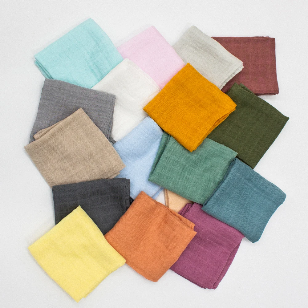 Wholesale New Solid Color Bamboo Cotton Infant Baby Muslin Squares Swaddle Receiving Wrap