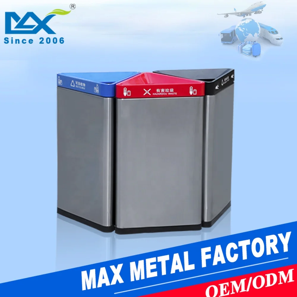 Triangular Trash Can Metal Garbage Container Trash Bin Stainless Steel Metal Recycle Bin Gabage Bin