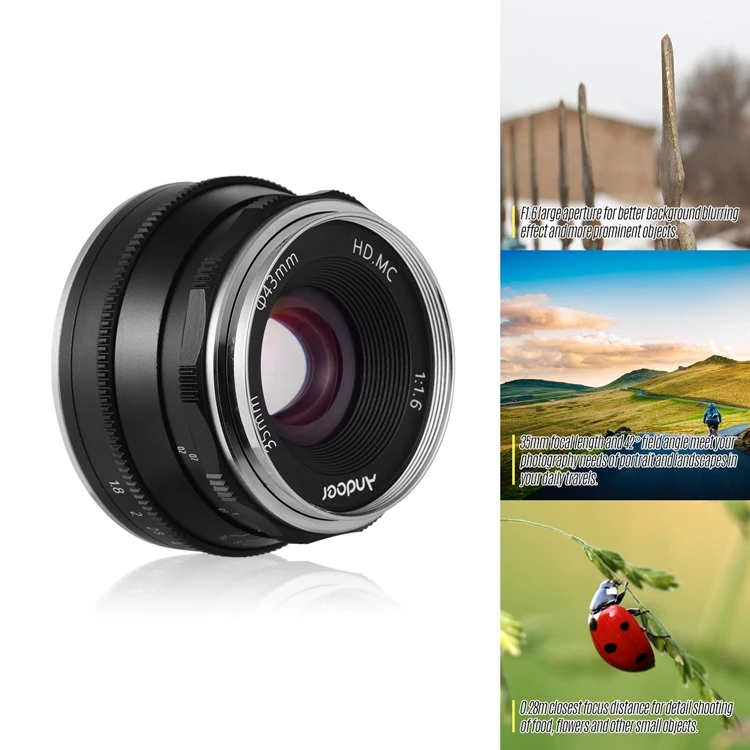 Andoer 35mm F1.6 Manual Focus Lens Large Aperture Compatible with Fujifilm Fuji Cameras