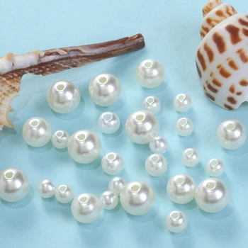 Wholesale Pearl Beads White Abs Plastic Decoration Pearl Round Loose Pearls In Bulk With Holes