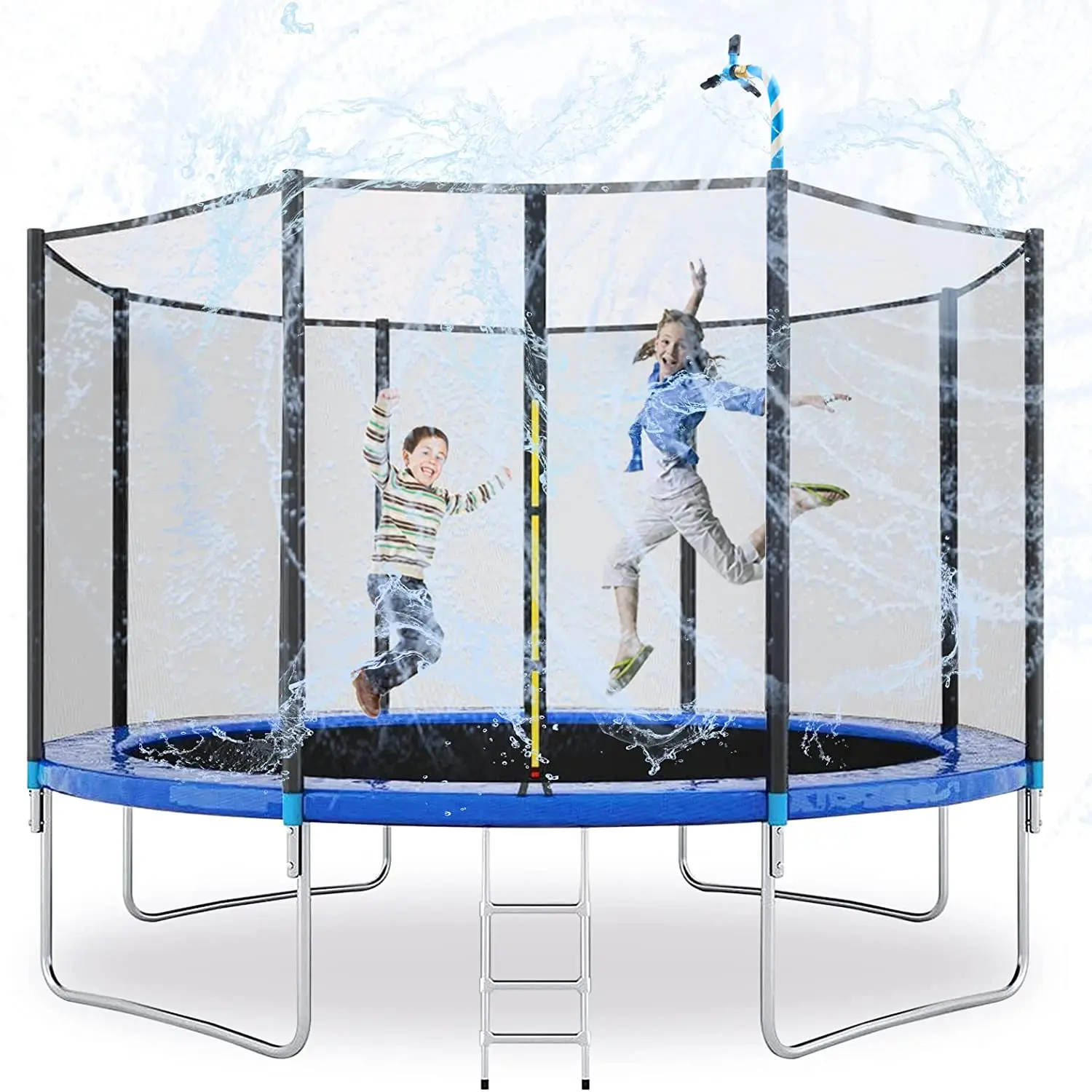 IUNNDS 12FT 6-8 Children Adults Outdoor Backyard Trampoline, Kids Recreational Trampolines With Safety Enclosure Net