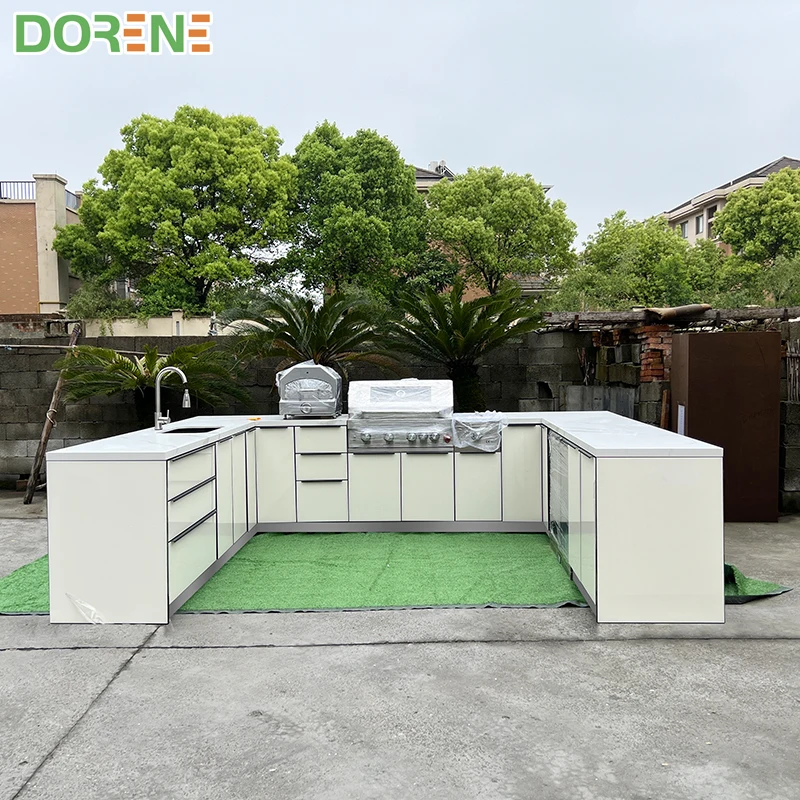 2022 Dorene Cream White Modern U Shape Modular BBQ Outdoor Kitchen Island