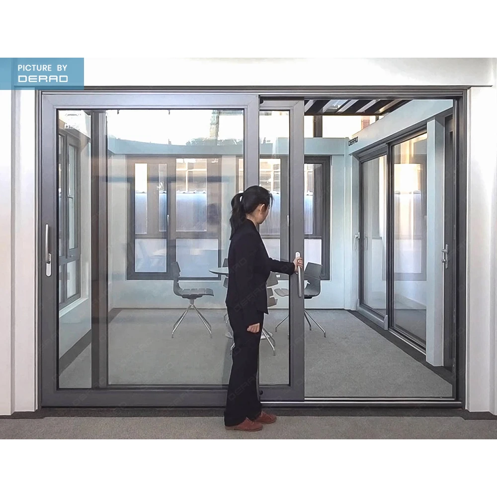 Customized Public Building Patio Glass Doors Tinted Frosted Glass Powder Coated Aluminium Profile Lift Sliding Door