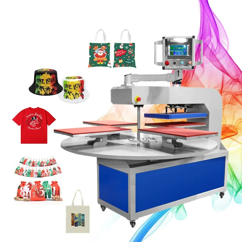 Factory Sale Cloths Textiles Heat Transfer Pneumatic 40*60cm 4 Station 1 Head Fully Automatic Heat Press Machine