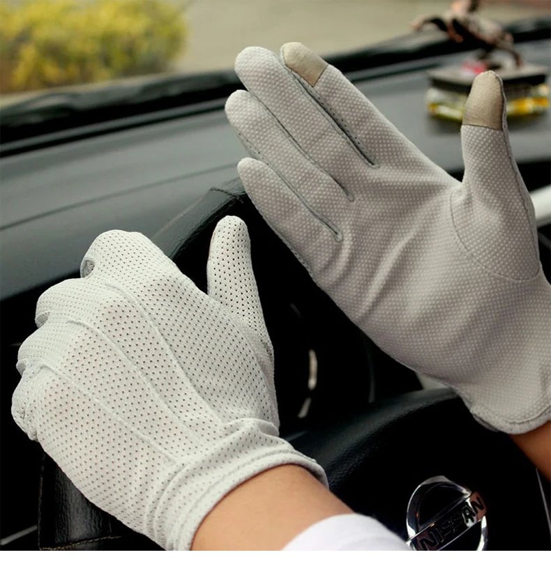 Cotton Touch Screen Sunscreen Gloves Men Thin Breathable Summer Outdoor Short Driving Non Slip