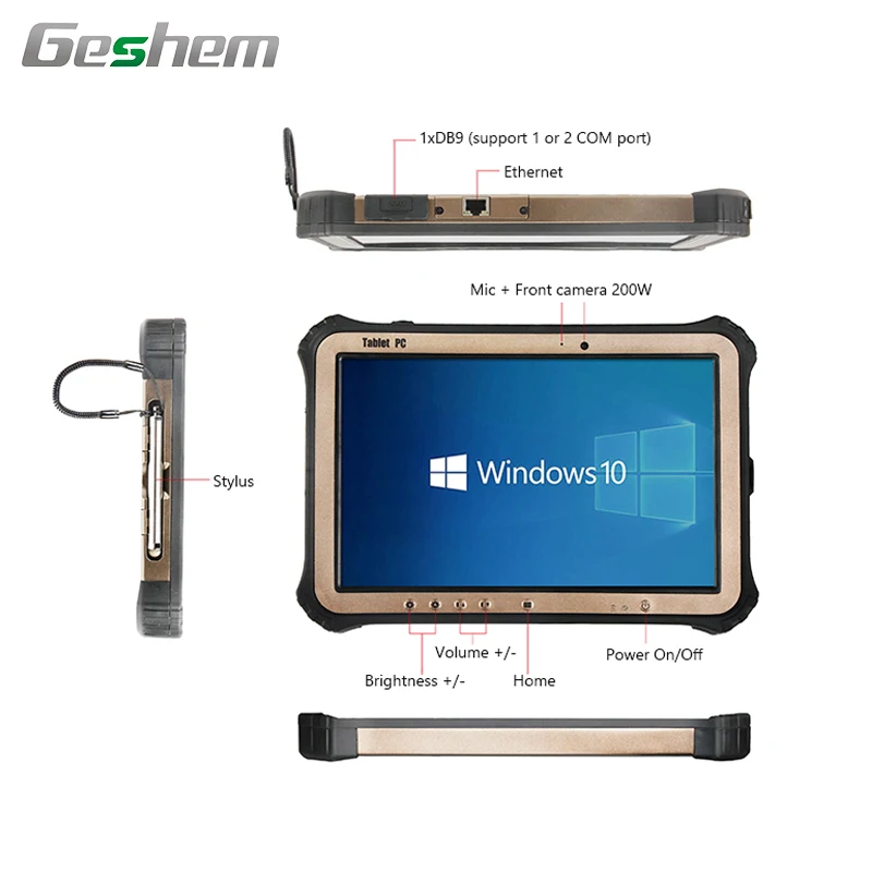 Geshem 10 Inch Inte1 Quad Core N2930 Win10 Linux 4G WIFI LTE Industrial Rugged Tablet