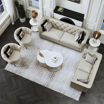 Tropical Standard Settee Grey Leather sofa set furniture living room turkey