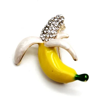 Custom Rhinestone Brooches Alloy Lovely Design Banana Enamel Pins