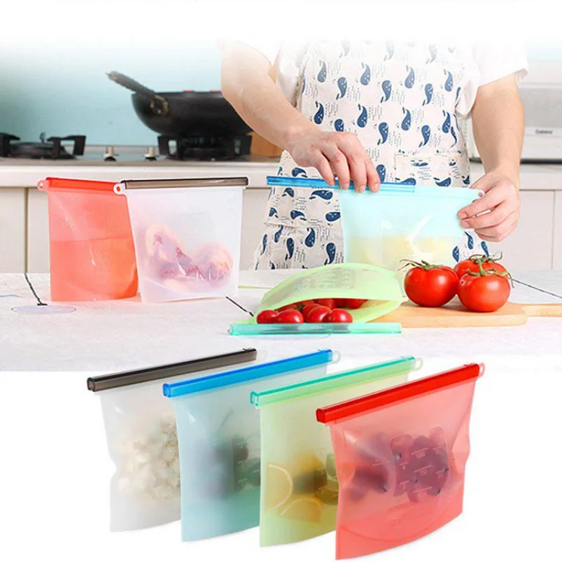 2X Silicone Food Storage Bags 1000ml Reusable Fresh Vacuum Sealer Bag Fruit Meat 2X Silicone Food Storage Bags 1000ml Reusable Fresh Vacuum Sealer Bag Fruit Meat