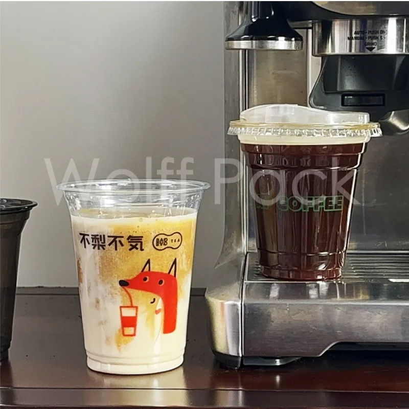 Custom Logo Printed Clear 12 16 20 24oz Pet Transparent Disposable Plastic Cup With Lid to Go Cups With Logo