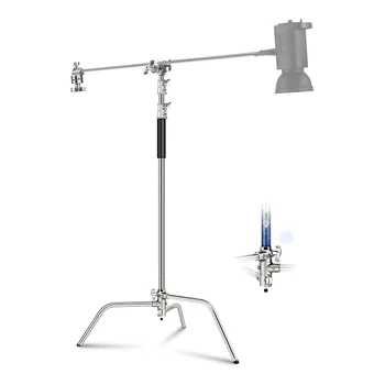 NEEWER C Stand with Boom Arm Pro 100% Stainless Steel Air Cushion Heavy Duty Photography Light Stand
