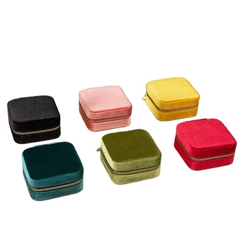 Square Velvet Travel Jewelry Organizer Jewelry Boxes Earring Ring Necklace With Mirror Portable Storage Case Packing Box