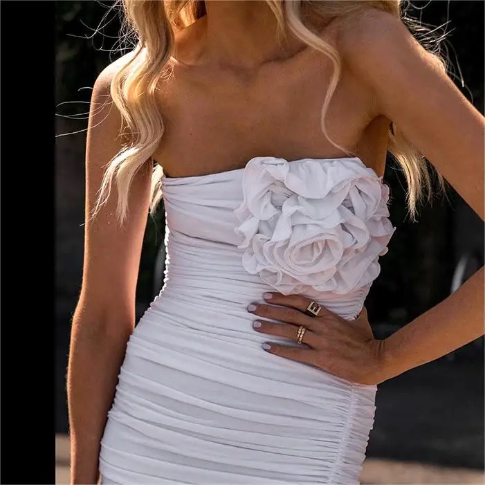 Summer New Temperament Slim Bodycon Dress Fashion 3D Flower Shrink Pleated  Sheath Fishtail Long Dress for WomenSehe Fashion| Alibaba.com