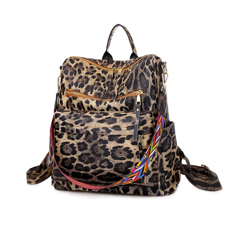 Women Backpack Personalized Zipper Women Monogrammed Retro Leopard PU Leather Backpack