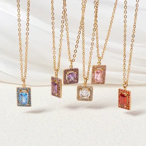 Classic 18K Gold Plated Stainless Steel Cubic Zirconia Stone Pendant Necklace Trendy Crown Shape Gemstone Link Chain Jewelry