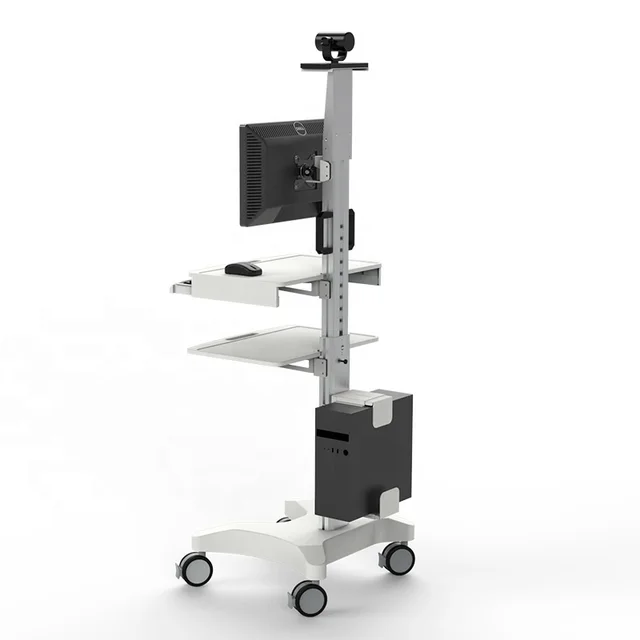 Likaymo Medical Trolley Cart with Monitor Mount Holder Keyboard Tray with Wheels Mobile Workstation Cart for Hospital Clinic