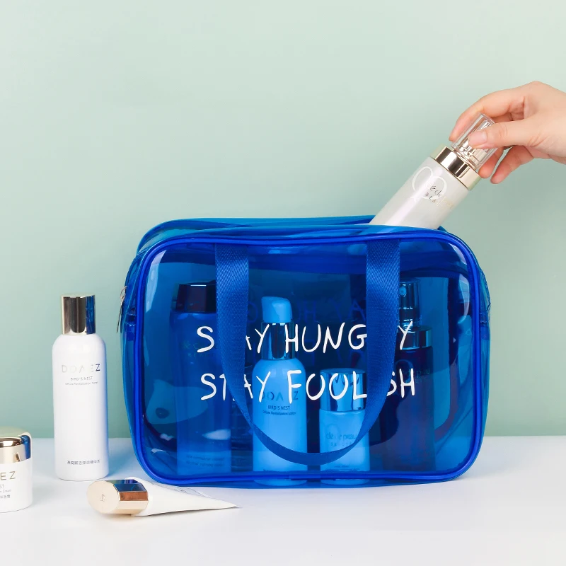 New Style Swimming Fitness Clear Transparent Toiletries Makeup Bag Waterproof Portable PVC Make up Cosmetic Bags for Wash Shower