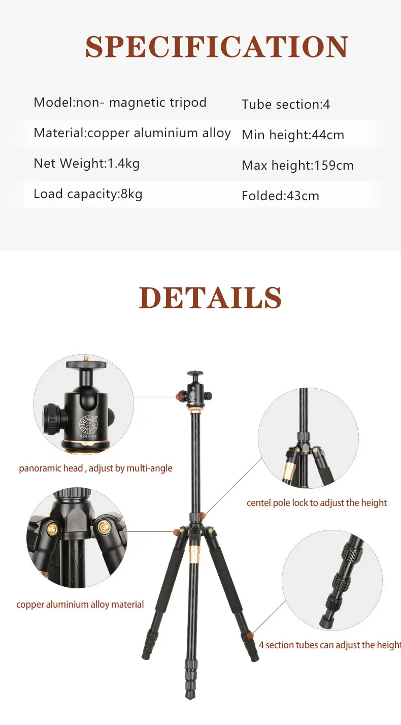 Qzsd New Tripod For Geomantic Omen Compass& 159cm Copper
