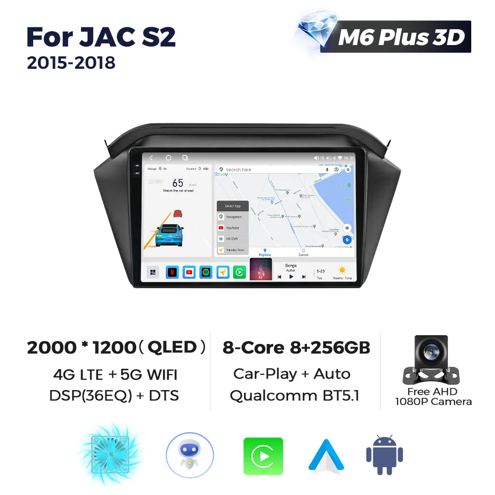 MEKEDE M6 3D Android Car 360 Camera 4G LTE WiFi 8+256G Video for JAC S2 2015-2018 Touch Screen 2000*1200 Resolution