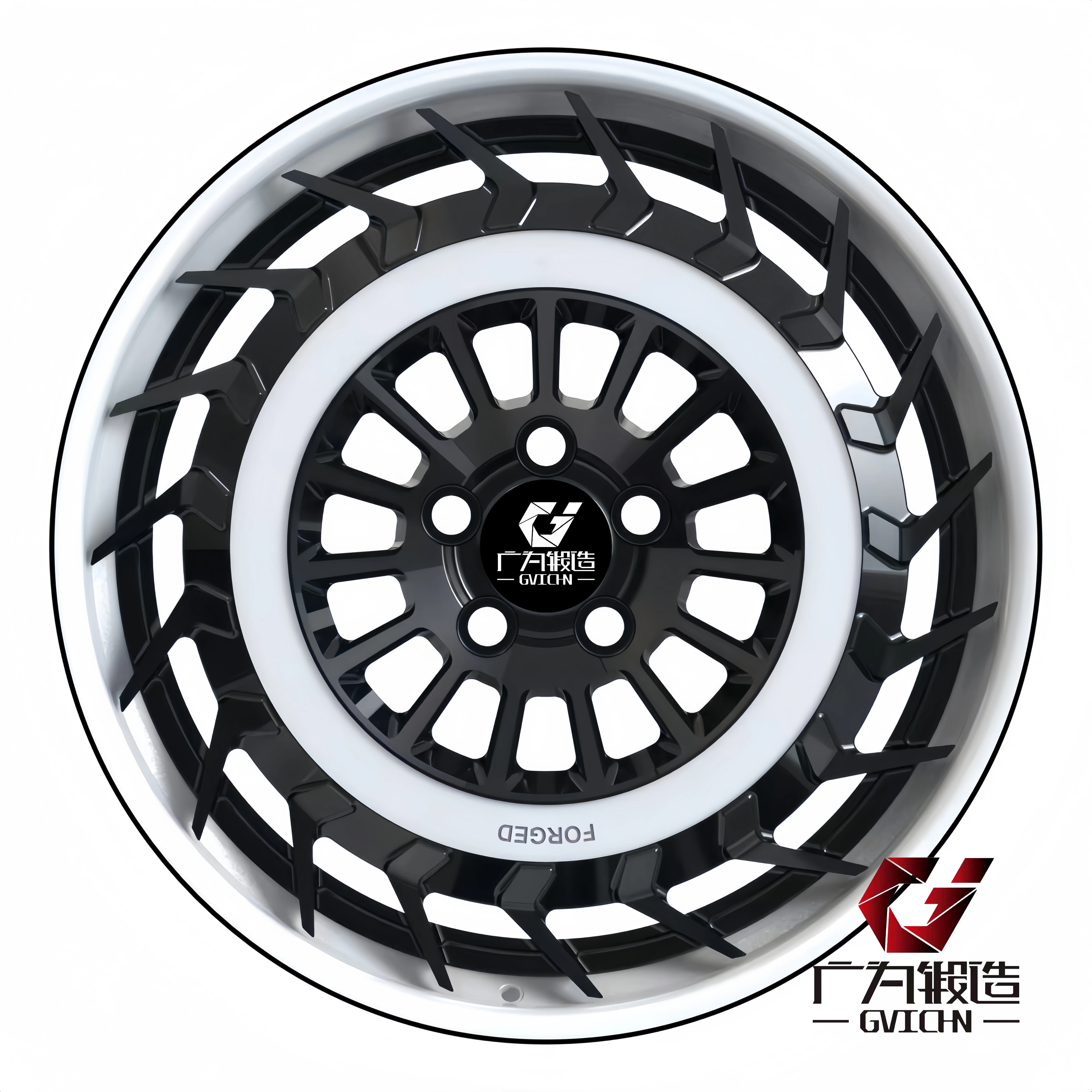 GVICHN Custom Forged Wheels White barrel  Black center face 19 20 21 22 23 24 inch 6061-T6 Aluminum Two Pieces Forged Wheels