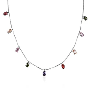 Wholesale Jewelry 925 Necklace Sterling Silver Necklaces CZ Cubic Zircon Multi-Color Rainbow Necklace
